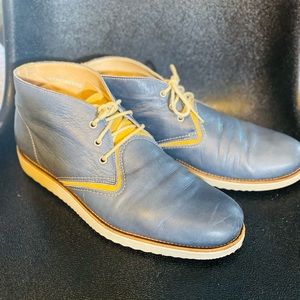Faconnable Slate Blue and Tan Leather Casual Ankle Boots.  Men’s Size 11
